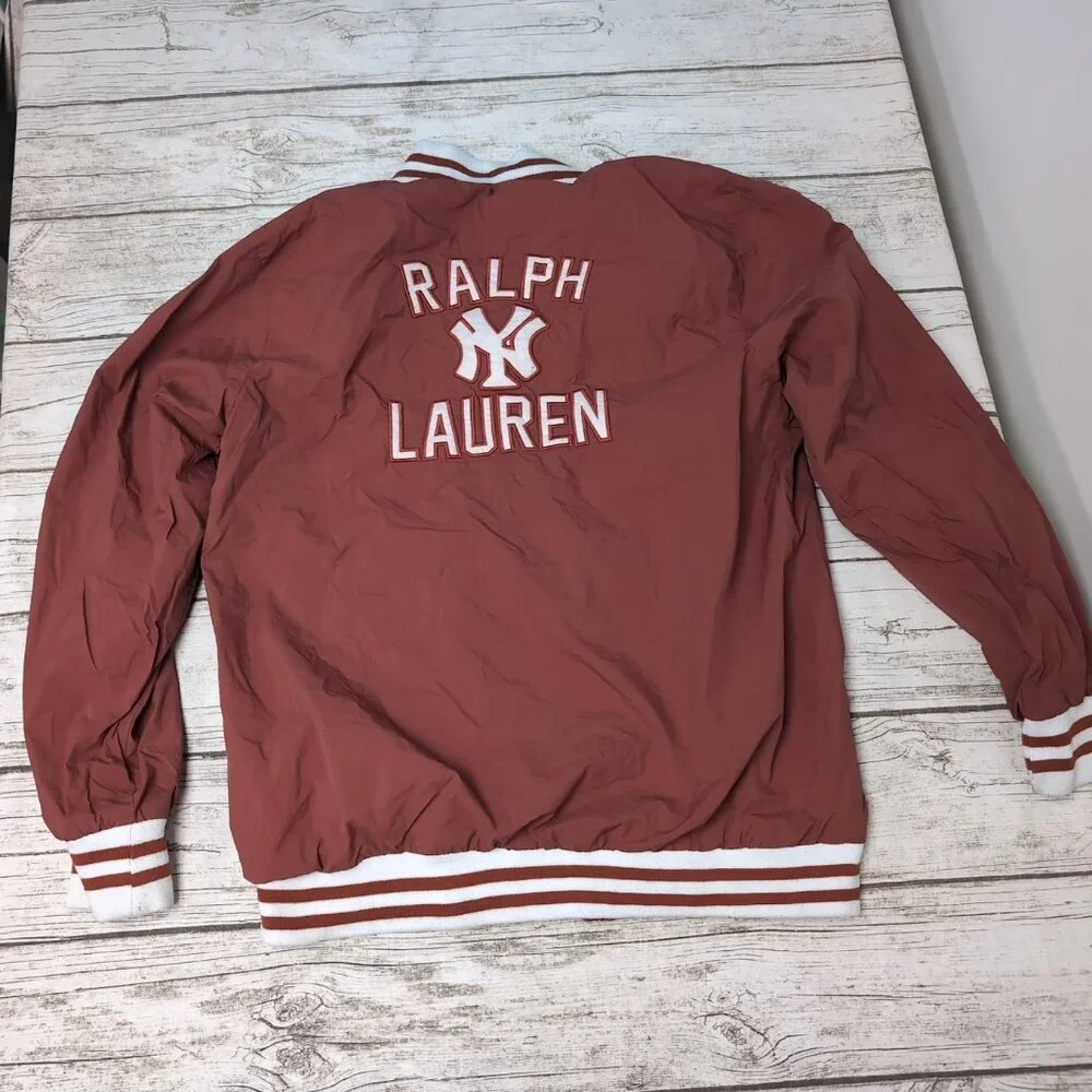 Ralph Lauren Polo x NY Yankees Rust Red Windbreaker Button Down Men Size XXL